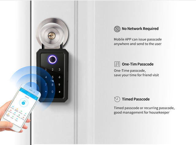 All-through lock fingerprint key box wall-mounted password storage box graffiti Bluetooth password box mobile phone control smart lock detail 8