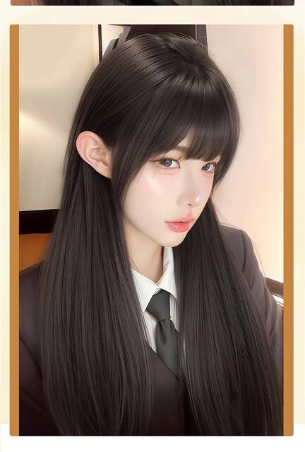 Full Head Wig for Women, Black Long Straight Wig, Realistic Hair, Korean Style, Age-Reducing, Middle Part, White Moonlight, Seamless Invisible Full Head Wig detail 9