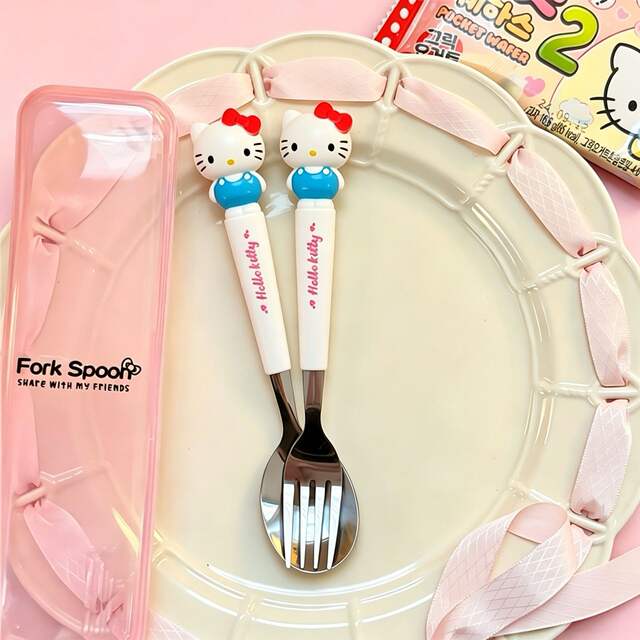 Student Gift Cartoon Sanrio My Melody Cute Portable Tableware Ins Style Stainless Steel Chopsticks and Spoon Set detail 6