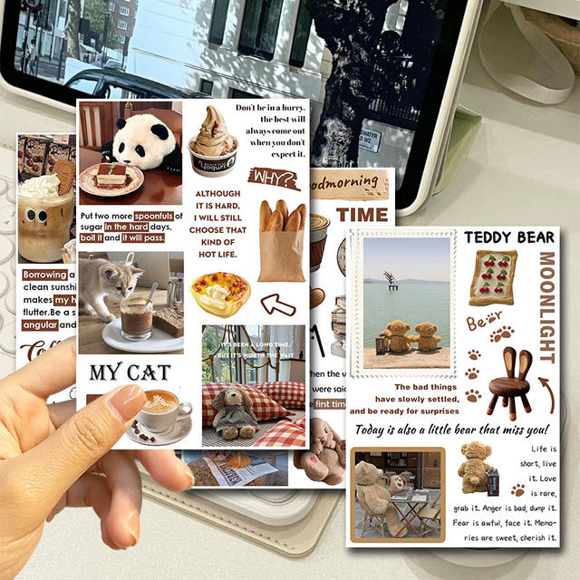 New Product 4 Pieces of Handbook Stickers Brown Ins Style Cartoon Cute Handbook Cutting Film Stickers Diary Creative Stickers detail 6