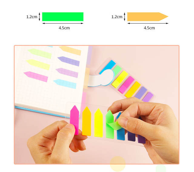 Pet Transparent Sticky Note Fluorescent Color Bar Index Sticker Student Self-Adhesive Waterproof Arrow Classification Label Sticker Wholesale detail 4
