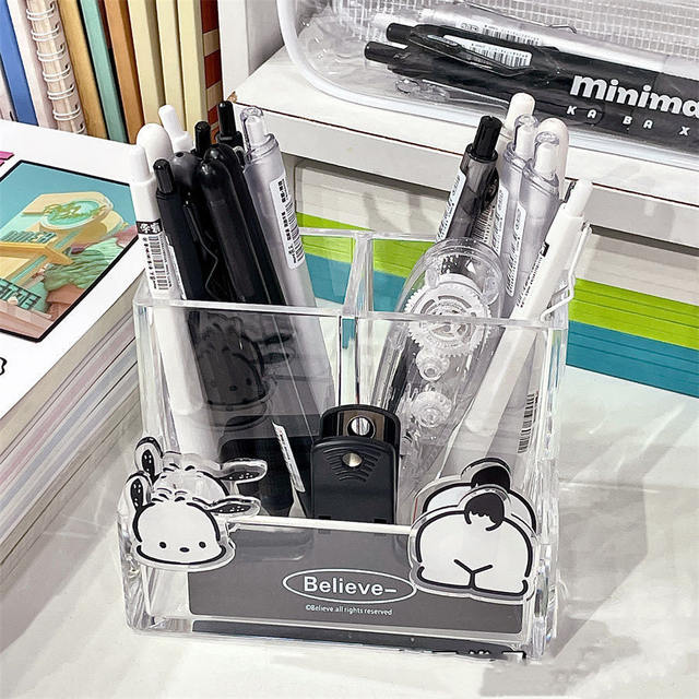 High-Value Cream-Colored Three-Compartment Pen Holder Ins Japanese-Style Desktop Multi-Compartment Storage Box Student Stationery Organizer Rack detail 7