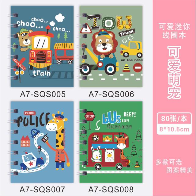 Cartoon A7 Coil Notebook with Cute Animal Characters, Mini Notebook, Student Pocket Notepad Wholesale