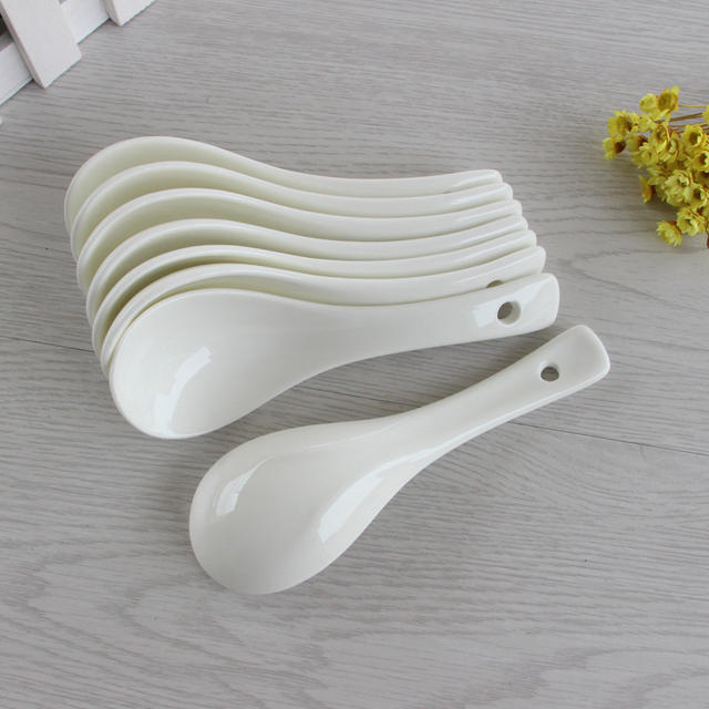 Pure White Ceramic Small Spoon Hotel Restaurant Soup Spoon Household Spoon Magnesium Porcelain Spoon