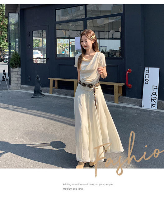 Gentle Pleated Irregular One-Line Neckline Off-Shoulder Short-Sleeve T-Shirt for Women, 2026 Summer New Niche Design Top detail 7