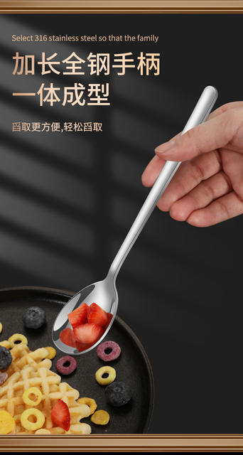 304 Stainless Steel Spoon Household Tableware Korean Spoon Eating Spoon Long Handle Thickeneded Spoon Coffee Stirring Round Spoon detail 12