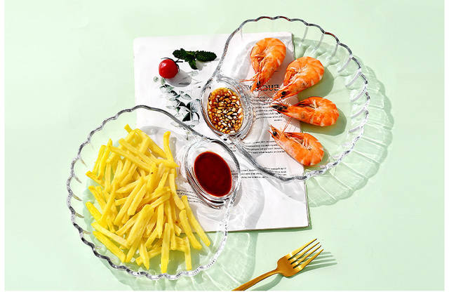 Dumpling Plate with Vinegar Dish, Household Glass Dumpling Plate, High Aesthetic Value, Special Compartmentalized Shell-Shaped Dish, Creative Fruit Plate detail 4