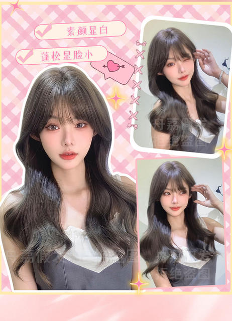 Zhouli Wig Cold Brown Long Curly Hair Seamless Korean Style Big Wave Lolita Daily Atmosphere Full Headgear Export detail 9