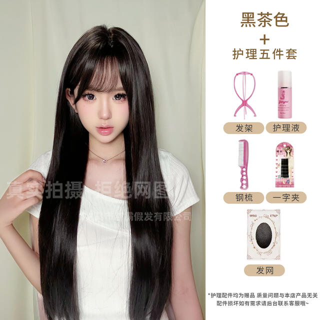 Wholesale of Stylish Black Long Straight Everyday Fashion High-Quality Natural Face-Slimming Age-Reducing Full Wigs for Women