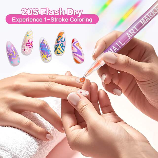 Cross-Border New Model 0.5mm 12-Color Nail Art Pen Set DIY Nail Art Pens Dotting Pens Painting Graffiti Brushes detail 7