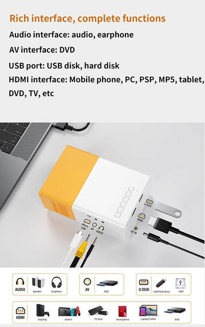 Foreign trade hot YG300 yellow and white mini projector portable children home HD convenient projector wholesale detail 4