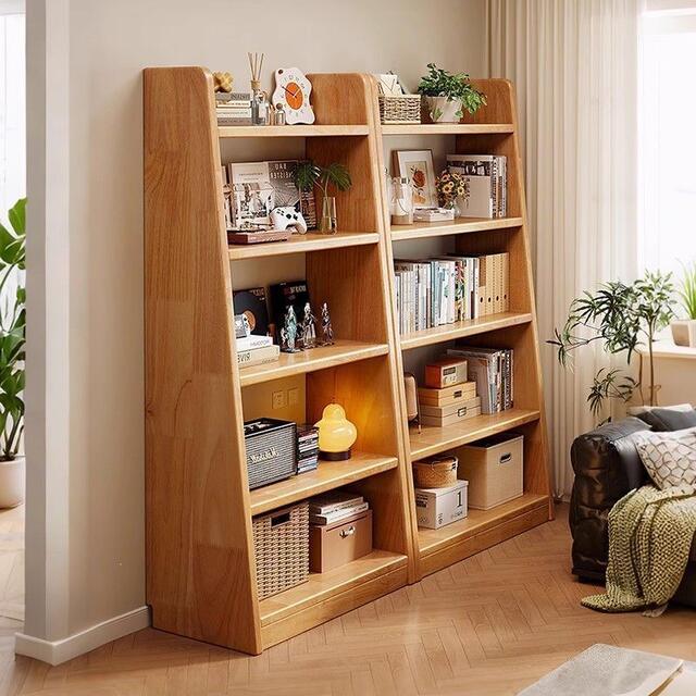 Solid Wood Bookshelf, Trapezoidal Pine Storage Rack, Household Children's Storage Unit, Wall-Mounted, Floor-Standing, Integrated Simple Storage Cabinet, Bookcase detail 5