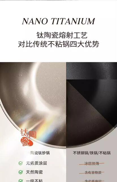 Titanium Crystal Ceramic Fluorine-Free Coating Non-Stick Wok Household Oil-Coated Non-Stick Wok Titanium Wok for Gas Induction Cooker detail 8
