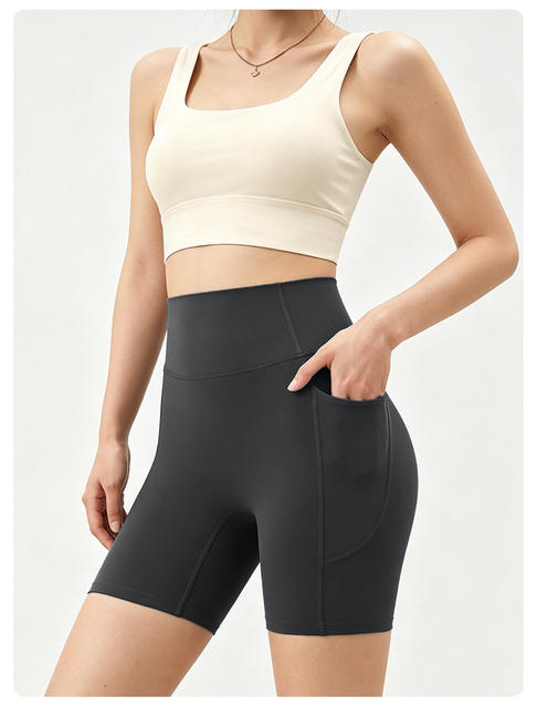 High-Waisted Yoga Shorts with No Awkward Lines, Peach-Lift Design, Suitable for Cycling, Fitness, Running, with Pockets, Women's Sports Shorts detail 12