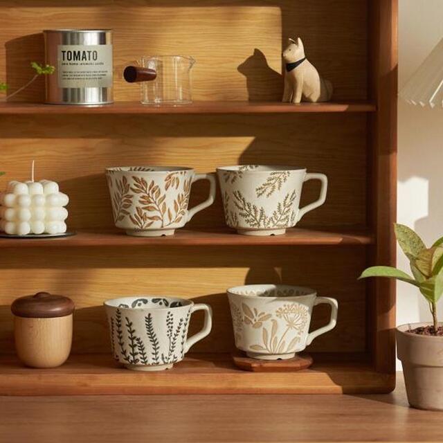 Ceramic embossed breakfast cup oatmeal mug small fresh water cup coffee cup wholesale European retro ceramic household detail 1