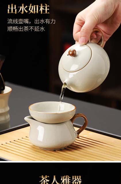 New Ru Kiln Kung Fu Tea Set suit Ceramic Teapot Lid Bowl Tea Cup Tea Tray Light Luxury High-end Household Tea Drinking Chinese Style detail 4