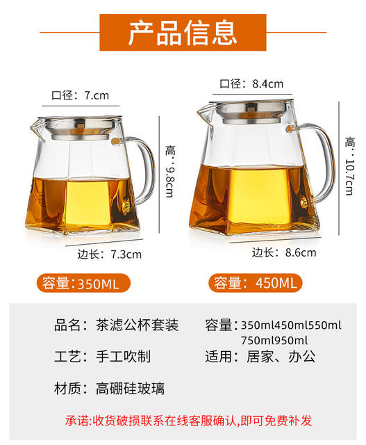 Tea Set with Large and Small Cups, Borosilicate Glass, Thickened Fair Cup, Tea Strainer, Small Green Tangerine Tea Pot, Thickened and Heat-Resistant detail 7