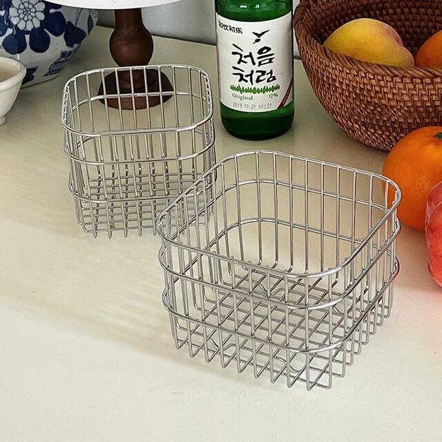 Ins Stainless Steel Storage Basket Square Metal Household Desktop Miscellaneous Storage Basket Cosmetics Organization Storage Basket detail 10