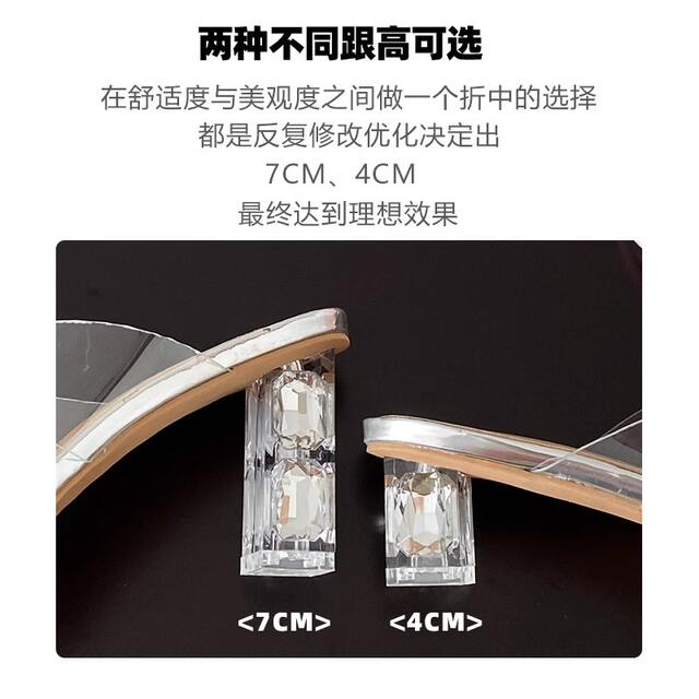 Sheepskin Version in Stock~Silver Transparent High-Heeled Sandals for Women 2026 Summer New Style Chunky Heel Rhinestone Open-Toe Slippers detail 8