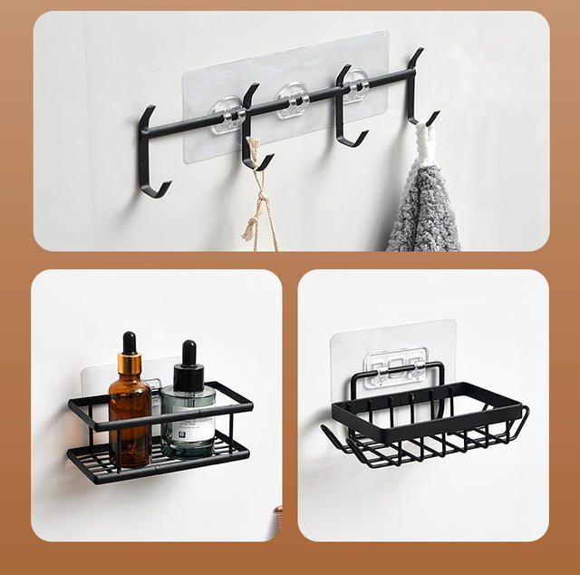 Cross-Border New Bathroom Storage Rack Wall-Mounted Bathroom Punch-Free Iron Toiletries Toilet Storage Rack detail 9