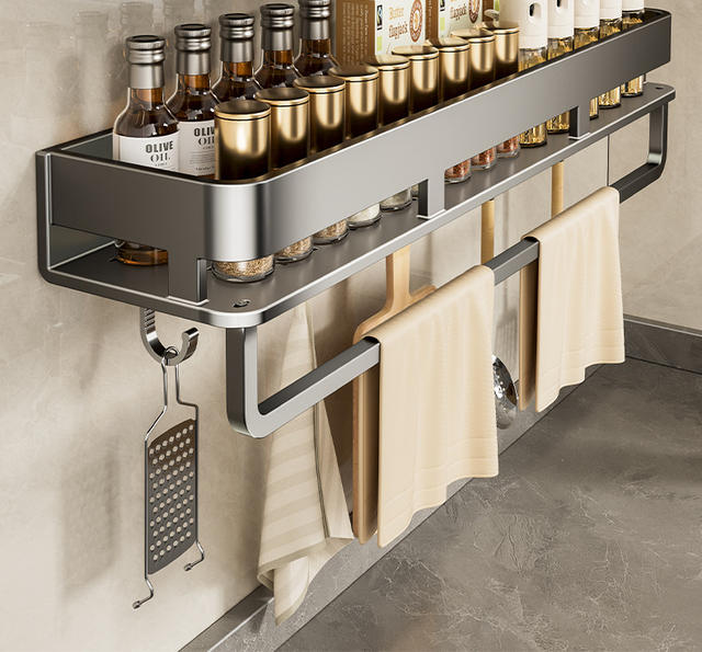 Kitchen Storage Rack Multi-Functional Punch-Free Condiment Rack Wall-Mounted Condiment Jar Storage Rack detail 4