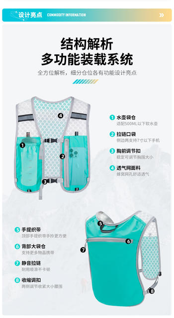 In-Stock Cycling, Running, Hiking Backpack, Breathable Bicycle Trail Marathon Hydration Backpack, Sports Vest detail 6
