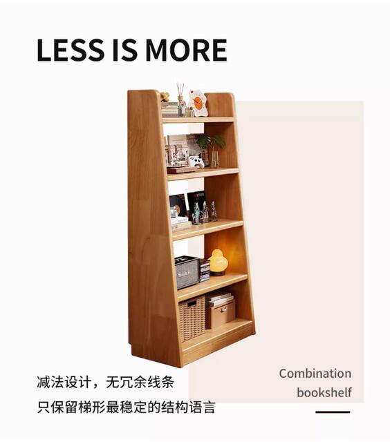 Solid Wood Bookshelf, Trapezoidal Pine Storage Rack, Household Children's Storage Unit, Wall-Mounted, Floor-Standing, Integrated Simple Storage Cabinet, Bookcase detail 8