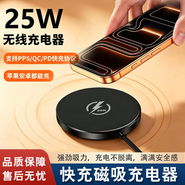 Cross-Border Strong Magnetic 25W Ultra-Thin Magsafe Wireless Fast Charger Suitable for Apple and Huawei Mobile Phones Magnetic Wireless Charger