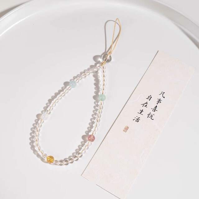 New Five-Element Symbiotic Imitation White Glass Phone Chain, Anti-Drop Wrist Strap, Long Rope, Gift for Girlfriend, Accessory detail 4