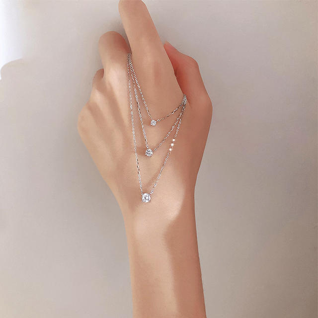 S925 Sterling Silver Plated 14K Gold Classic Four-claw Flash Diamond NecKlace Simple Elegant Women's Clavicle Chain ins Accessible Luxury NecKlace