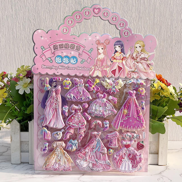 Children's Satchel Double-layer Princess Dress-up Stickers for Little Girls to Change Clothes and Characters Cartoon Hot Stamping Stereo Stickers detail 1