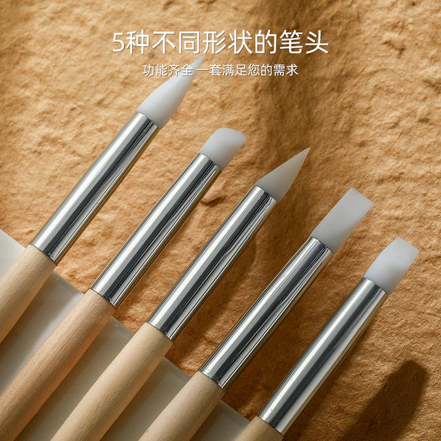 Manicure Tools Silicone Pen Wooden Rod 5 Pack Japanese Multifunctional Silicone Pen Carved Painting Shop Special Wholesale detail 2
