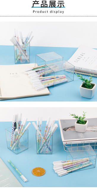 Casual Acrylic Transparent Pen Holder Student Stationery Storage Bucket Office Dormitory Desktop Organizer Makeup Brush Storage Box detail 3