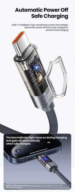 Toocki Mobile Phone Data Cable Transparent Automatic Power-Off 100W Fast Charging Cable Suitable for Huawei Xiaomi Charging Cable detail 3