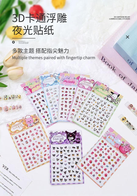 Baby Girl Cartoon Nail Stickers 5D Luminous Nail Stickers for Girls Princess Fluorescent Self-Adhesive Nail Stickers for Little Girls detail 1