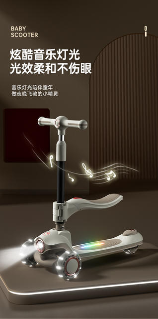 Children's Silent Wheel Scooter Baby Toy Foldable Three-In-One Slide with Music Can Sit and Ride Stroller detail 10