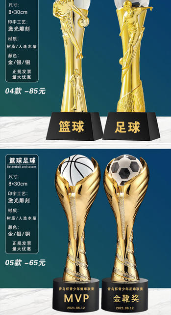 Basketball Trophies and Medals, Various Basketball and Football Award Trophies, Event Honor Crystal and Metal Trophies Wholesale detail 3