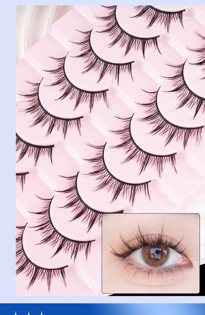 10 Pairs of Hard-Stemmed False Eyelashes with a Natural Look, Manga-Style Little Devil False Eyelashes, Thick and Hard Stems That Can Support the Swollen Eyelids detail 7