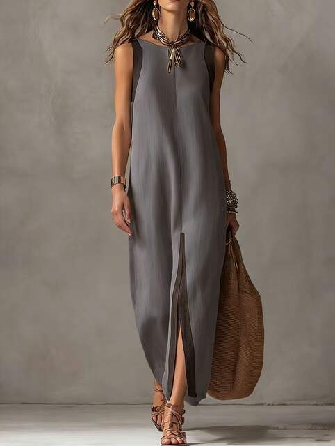 Amazon 2026 Cross-Border European and American Summer New Style Women's Casual Elegant Sleeveless Color-Block Split Dress detail 11