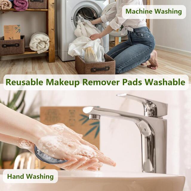 Manufacturer Wholesale Reusable Washable Makeup Remover Cotton Pads Two-Layer Facial Cleansing Pads Bamboo Charcoal Fiber Makeup Remover Pads detail 4