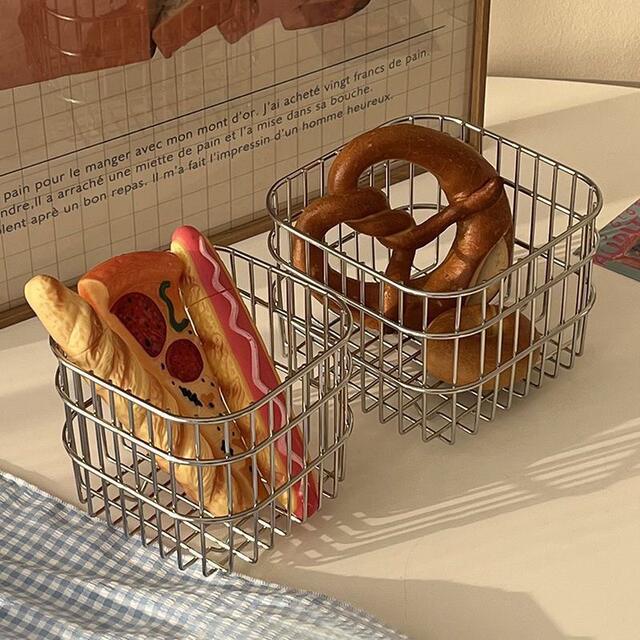 Ins Stainless Steel Storage Basket Square Metal Household Desktop Miscellaneous Storage Basket Cosmetics Organization Storage Basket detail 1