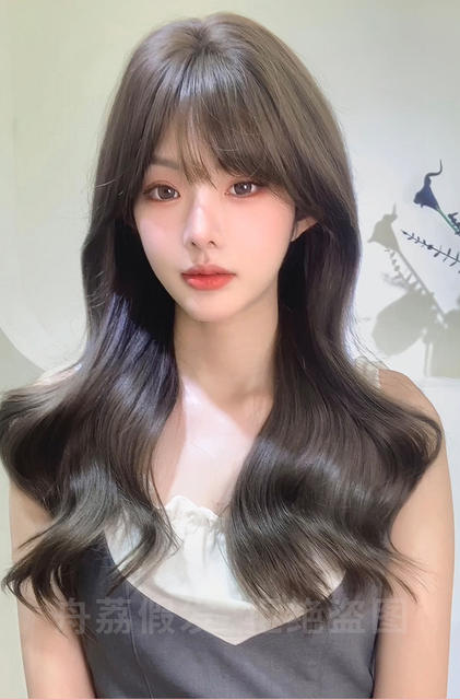 Zhouli Wig Cold Brown Long Curly Hair Seamless Korean Style Big Wave Lolita Daily Atmosphere Full Headgear Export detail 12