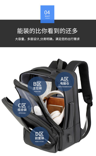 Cross-Border Wholesale Men's Backpack with Expansion Backpack Fashion Business Backpack Men's Commuter Computer Backpack detail 11