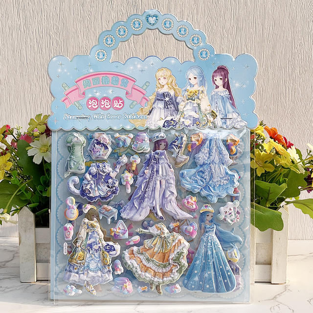 Children's Satchel Double-layer Princess Dress-up Stickers for Little Girls to Change Clothes and Characters Cartoon Hot Stamping Stereo Stickers detail 8
