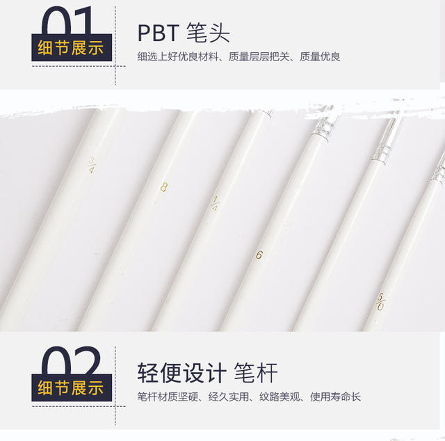 6 Nylon Watercolor Gouache Pens with Pointed and Flat Tips, White Gold-Hued Oil Painting Pens, Pencil Set for Painting, Cross-Border detail 10