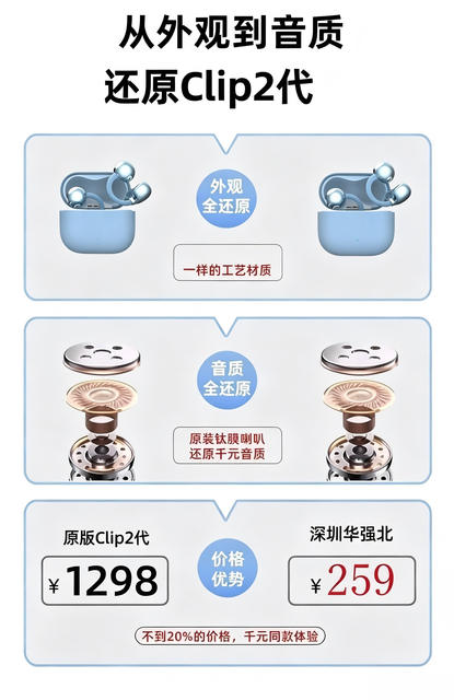 Huaqiangbei Clip2 Second-Generation Ear-Clip Bluetooth Earphones, Clip-On Non-In-Ear 2026 Ear-Clip Bluetooth Earphones detail 11