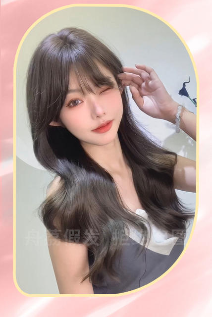 Zhouli Wig Cold Brown Long Curly Hair Seamless Korean Style Big Wave Lolita Daily Atmosphere Full Headgear Export detail 11