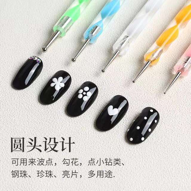 Wholesale double-headed nail drill pen suit 5 cross-border supply point pen flower needle nail tools detail 2