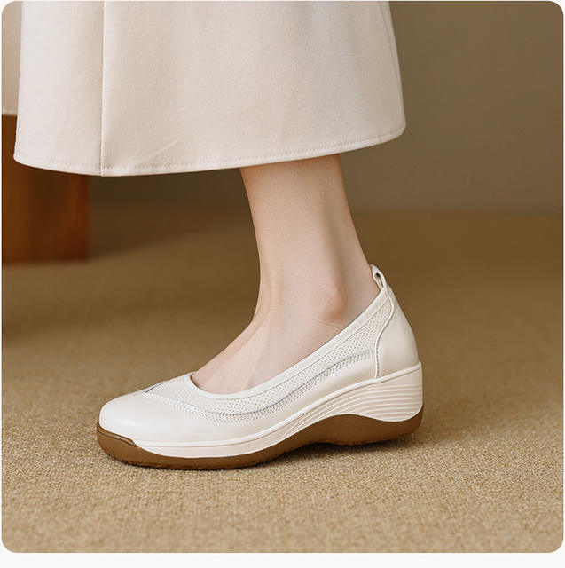 Retro Luxury Thick-Soled Lazy Loafers for Women, Genuine Soft Leather Round-Toe Slip-On Shoes, 2026 Autumn Casual High-Heeled Leather Shoes detail 8