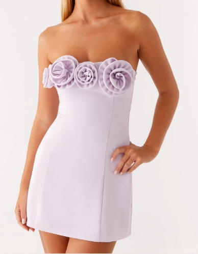 Three-Dimensional Flower Sexy Tube Top Dress for Women Summer French Slimming Short Skirt Niche Waist-Cinching Puffy Skirt detail 2
